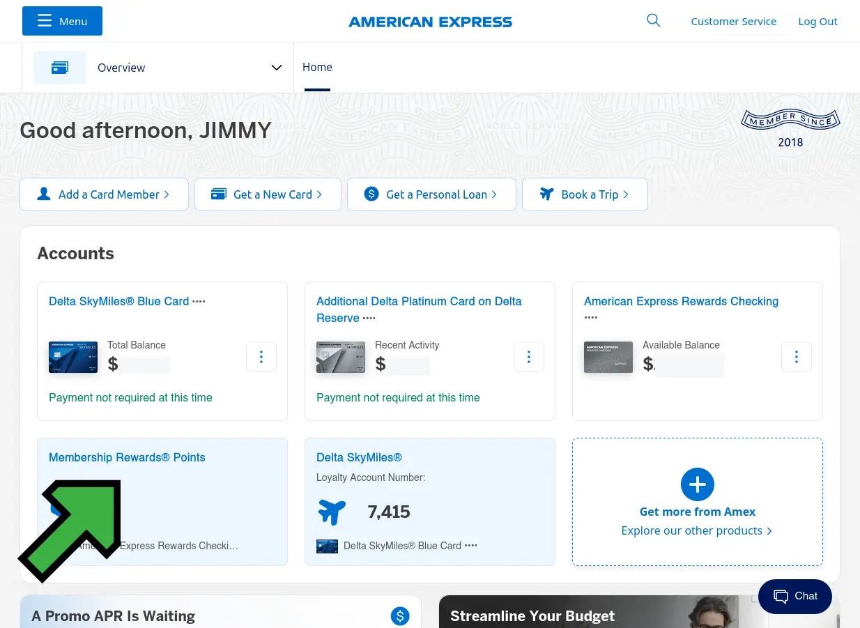 Screenshot of Membership Rewards section on Amex website
