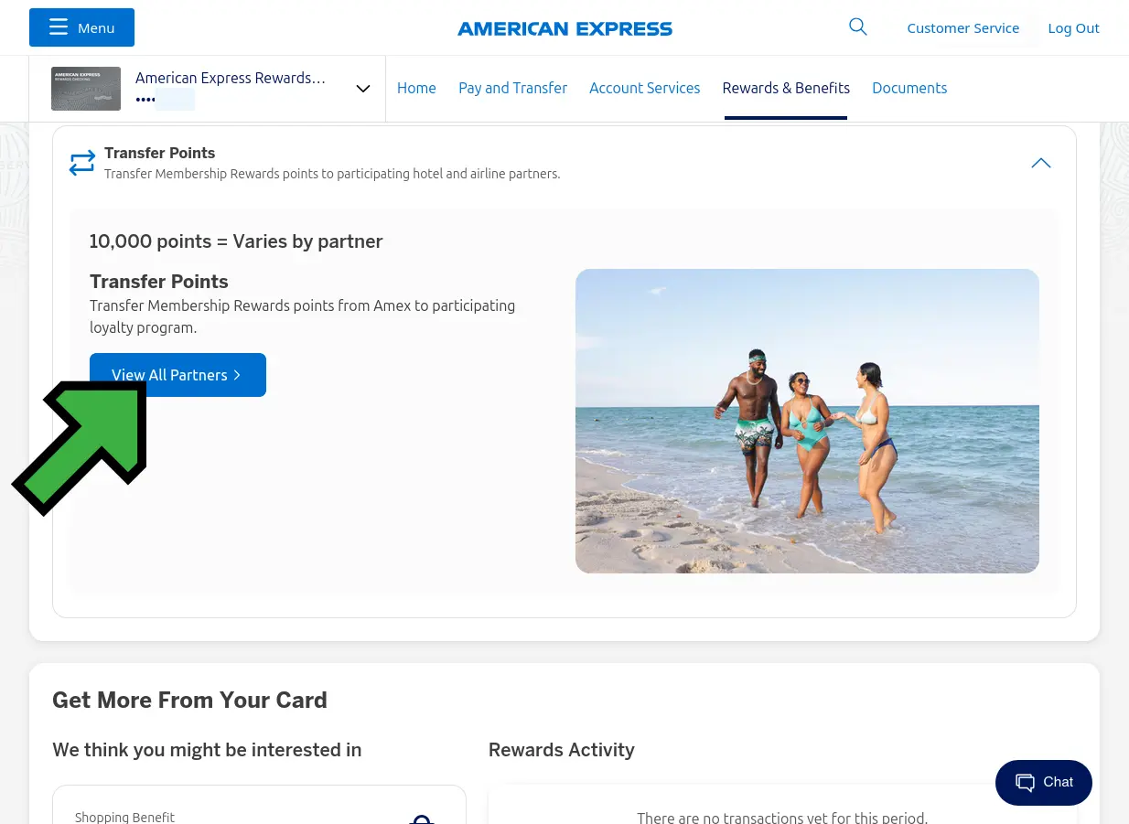 Screenshot of View All Partners section on Amex website